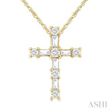 1/20 Ctw Round Cut Diamond Cross Pendant in 10K Yellow Gold with Chain