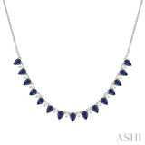 4x3 MM Pear Shape Sapphire and 1/2 Ctw Round Cut Diamond Precious Tennis Necklace in 14K White Gold