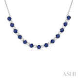 3.5 MM Round Shape Sapphire and 1/2 Ctw Round Cut Diamond Precious Tennis Necklace in 14K White Gold