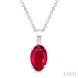 6X4 MM Oval Shape Ruby Precious Solitaire Pendant With Chain in 14K White Gold
