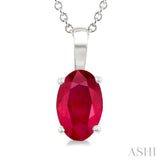 6X4 MM Oval Shape Ruby Precious Solitaire Pendant With Chain in 14K White Gold