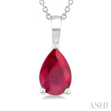 6X4 MM Pear Shape Ruby Precious Solitaire Pendant With Chain in 14K White Gold