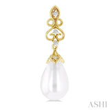 8X6 MM Cultured Pearl and 1/20 Ctw Round Cut Diamond Earrings in 10K Yellow Gold