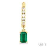 5x3 MM Emerald Cut Emerald and 1/8 Ctw Round Cut Diamond Precious Petite Fashion Huggies in 10K Yellow Gold