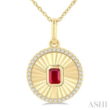 4X3 MM Octagon Shape Ruby and 1/8 Ctw Round Cut Diamond Precious Fluted Medallion Pendant in 10K Yellow Gold with Chain