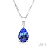 6X4 MM Pear Shape Tanzanite Precious Solitaire Pendant With Chain in 14K White Gold