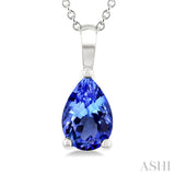 6X4 MM Pear Shape Tanzanite Precious Solitaire Pendant With Chain in 14K White Gold