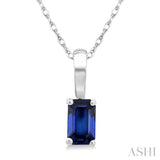 5X3 MM Octagon Shape Sapphire Precious Solitaire Pendant With Chain in 14K White Gold