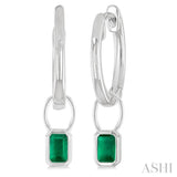 5x3 MM Bezel Set Emerald Precious Fashion Huggie Earrings in 10K White Gold