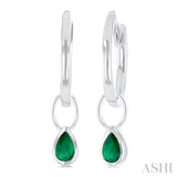 5x3 MM Bezel Set Pear Cut Emerald Precious Fashion Huggie Earrings in 10K White Gold