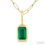 6x4 MM Bezel Set Emerald Precious Fashion Pendant With Paperclip Chain in 10K Yellow Gold