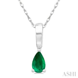 5X3 MM Pear Shape Emerald Precious Solitaire Pendant With Chain in 14K White Gold