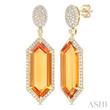 22x8 MM Hexagon Shape Citrine and 7/8 Ctw Round Cut Diamond Halo Semi-Precious Earrings in 14K Yellow Gold