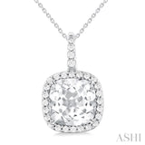 9X9 MM Cushion Cut White Topaz and 1/4 Ctw Round Cut Diamond Semi-precious Pendant in 14K White Gold with Chain