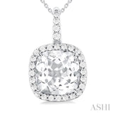 9X9 MM Cushion Cut White Topaz and 1/4 Ctw Round Cut Diamond Semi-precious Pendant in 14K White Gold with Chain