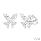 3/8 Ctw Marquise and Round Cut Diamond Criss-Cross Fish Stud Earrings in 14K White Gold