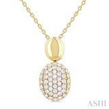 1/4 Ctw Oval Shape Mount Pave Set Round Cut Diamond Pendant in 10K Yellow Gold with Chain
