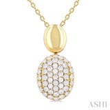 1/4 Ctw Oval Shape Mount Pave Set Round Cut Diamond Pendant in 10K Yellow Gold with Chain