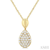 1/4 Ctw Pear Shape Pave Set Single Cut Diamond Fashion Pendant With Chain in 10K Yellow Gold