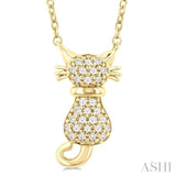 1/10 Ctw Cat Shape Petite Round Cut Diamond Fashion Pendant With Chain in 10K Yellow Gold
