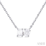1/3 Ctw Toi Et Moi Octagon and Oval Cut Diamond Pendant With Chain in 14K White Gold