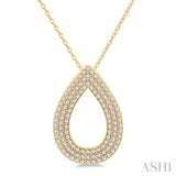 1/3 Ctw Pear Shape Triple Row Round Cut Diamond Fashion Pendant With Chain in 10K Yellow Gold