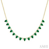 4x3 MM Pear Shape Emerald and 1/2 Ctw Round Cut Diamond Precious Tennis Necklace in 14K Yellow Gold