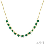 3.5 MM Round Shape Emerald and 1/2 Ctw Round Cut Diamond Precious Tennis Necklace in 14K Yellow Gold