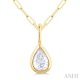 1/5 Ctw Pear Cut Bezel Set Diamond Fashion Pendant With Paperclip Chain in 10K Yellow Gold