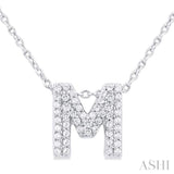 1/6 Ctw Bubble Accent Initial 'M' Round Cut Diamond Fashion Pendant With Chain in 10K White Gold