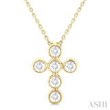 1/4 Ctw Round Cut Diamond 6-Stone Bezel Set Cross Pendant With Chain in 14K Yellow Gold