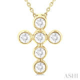 1/4 Ctw Round Cut Diamond 6-Stone Bezel Set Cross Pendant With Chain in 14K Yellow Gold