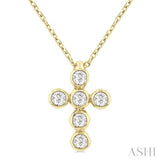 1/6 Ctw Round Cut Diamond 6-Stone Bezel Set Cross Pendant With Chain in 14K Yellow Gold