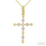 1/20 Ctw Cross Marquise and Ball Bead Motif Round Cut Diamond Fashion Pendant With Chain in 10K Yellow Gold