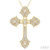 1/4 Ctw Cross Round Cut Diamond Fashion Pendant With Chain in 14K Yellow Gold