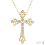 1/3 Ctw Cross Round Cut Diamond Fashion Pendant With Chain in 14K Yellow Gold