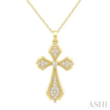 1/6 Ctw Cross Round Cut Diamond Fashion Pendant With Chain in 10K Yellow Gold