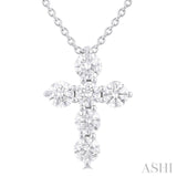 1/2 Ctw Round Cut Diamond Christian Cross 6-Stone Fashion Pendant With Chain in 14K White Gold