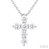 1/3 Ctw Round Cut Diamond Christian Cross 6-Stone Fashion Pendant With Chain in 14K White Gold