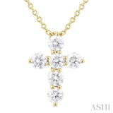 1/3 Ctw Round Cut Diamond Christian Cross 6-Stone Fashion Pendant With Chain in 14K Yellow Gold