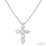 1/4 Ctw Round Cut Diamond Christian Cross 6-Stone Fashion Pendant With Chain in 14K White Gold