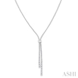 3 Ctw Split Y-Shape Baguette and Round Cut Diamond Lariat Necklace in 14K White Gold