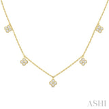 5/8 Ctw Clover Round Cut Diamond Station Necklace in 14K Yellow Gold