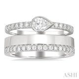 3/4 Ctw Split Twin Row Bezel Set Pear and Round Cut Diamond Fashion Ring in 14K White Gold
