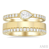 3/4 Ctw Split Twin Row Bezel Set Pear and Round Cut Diamond Fashion Ring in 14K Yellow Gold