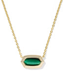 Kendra Scott Elisa Bezel Gold Short Pendant Necklace in Gold Green Tiger's Eye