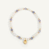 Dee Berkley Pearl, Purple CZ & 14kt Gold Filled with Puffy Heart Charm