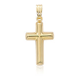 14k Yellow Gold Small Plain Knife Edge Cross Pendant with 18" Rope Chain