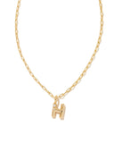 Kendra Scott Crystal Letter H Gold Short Pendant Necklace in White Crystal