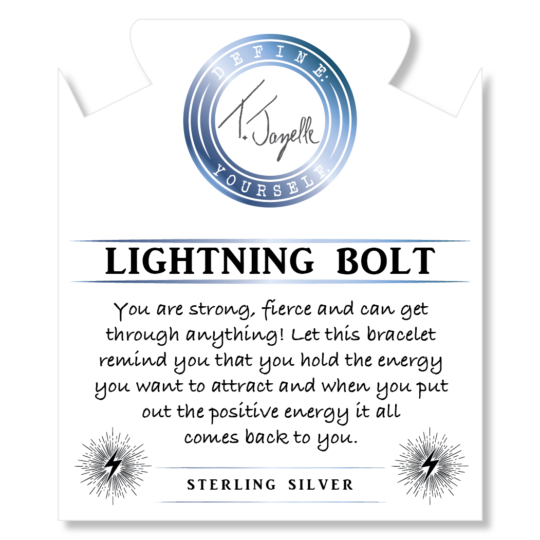Black Moonstone Stone Bracelet with Lightning Bolt Sterling Silver Charm